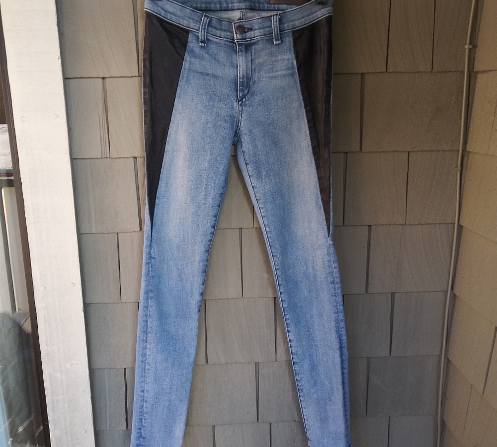 Rag & Bone Blue Jeans With Leather Trim 29